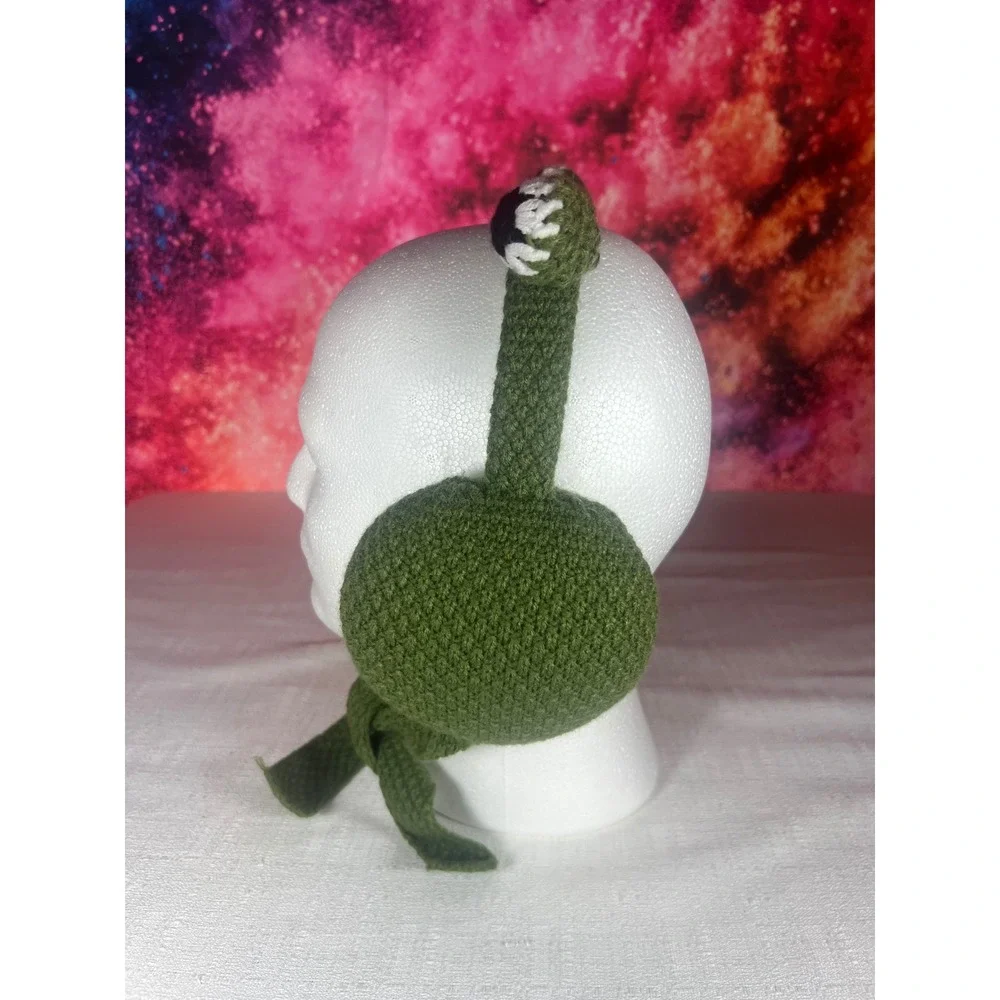 Green Crochet Frog Earmuffs Knit Animal Ear Warmers with Ties One Size OSFM